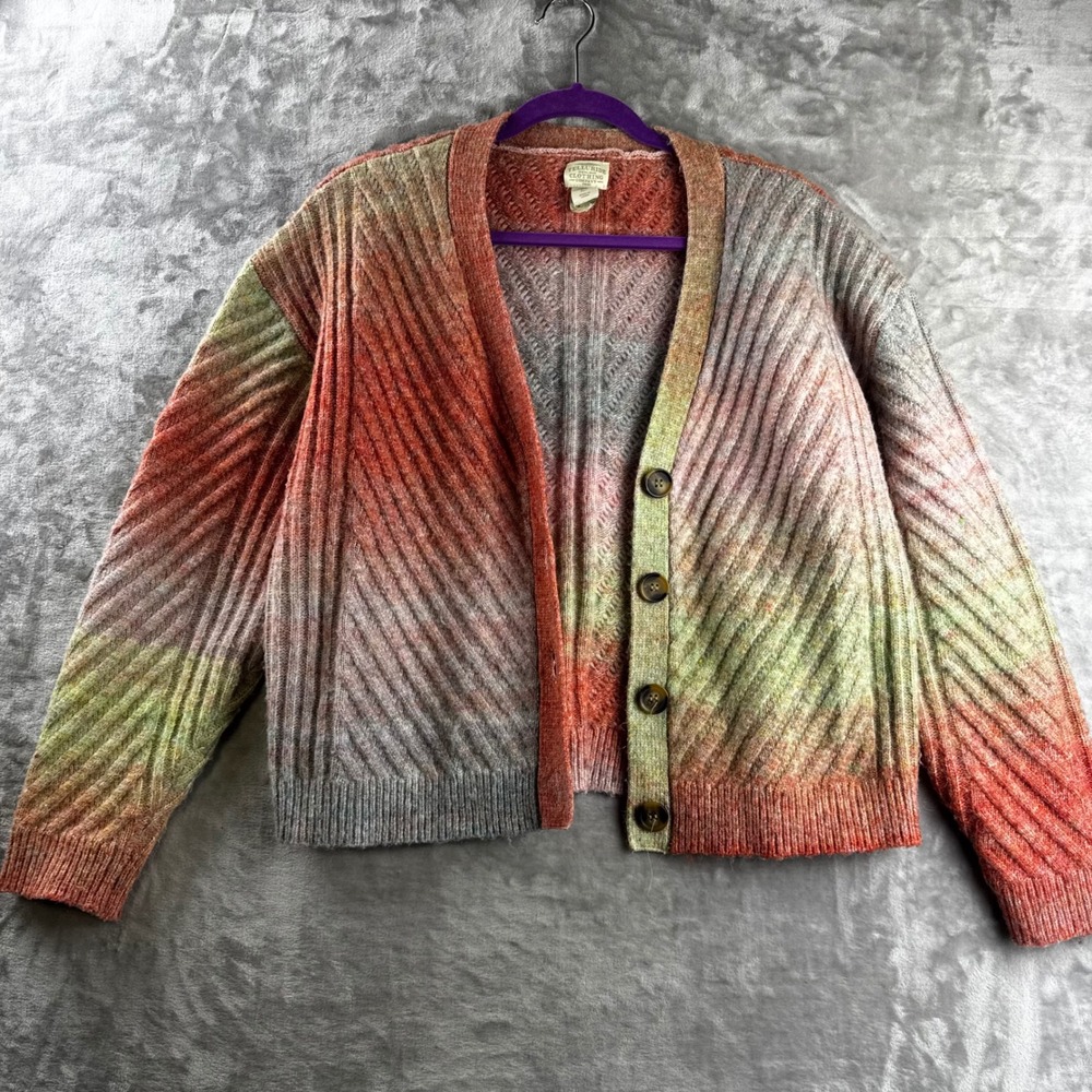 Telluride Clothing Co Cardigan Women Large Multi Color Ribbed Knit Wool (1870)